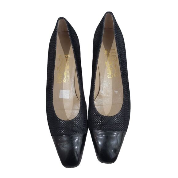 Salvatore Ferragamo Vintage Block Heel Patent Leather/Lizard Skin Black Size 7 - Picture 2 of 8